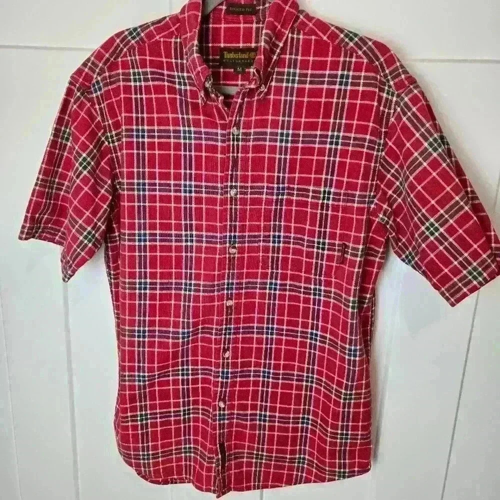 Men's Timberland Weathergear Red Plaid - short sleeve  -Size M